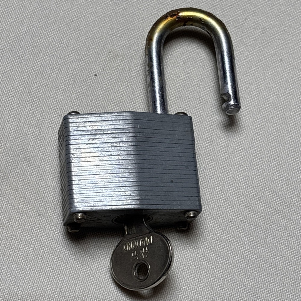 Vtg Diamond Lock Company Chrome Plated  Padlock & Original Key